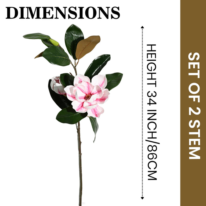 Art Street Artificial Magnolia Flower Stems Pink & White – Realistic Faux Magnolia Branches with Green Leaves for Home Décor, Vase Fillers, Living Room & Wedding Decoration (Set of 2), 34 Inch