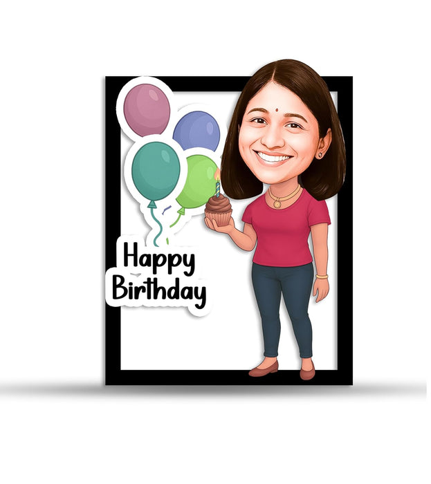 Happy Birthday For Women Personalized Gift for Friends, Sister, BFF, Girlfriend, Mother Character Caricature Standee, Photo Frame Unique Design Customized Gift for Friends & Family