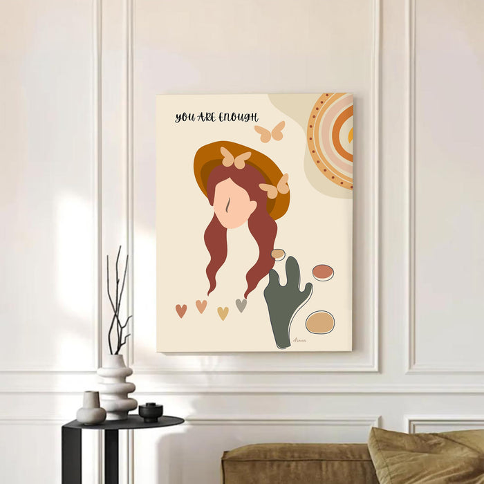 Abstract female Stretched Canvas Wall Art Modern Boho Illustration Painting for Home & Office Wall Decor, (16x22 Inch)