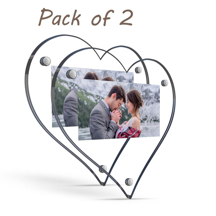 Acrylic Magnetic Picture Photo Frames 9x10 Cm Set of 2, Custom Acrylic Refrigerator, Heart Shape Fridge Magnetic Photo Frames.