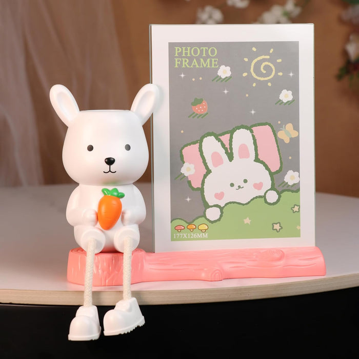 Kid's Photo Frame Creative Cute Teddy Bear with Pen Holder Stand and High Definition Glass for Table Stand Table Top Picture Frames Suits For Kid's Room, Table 12x17 cm