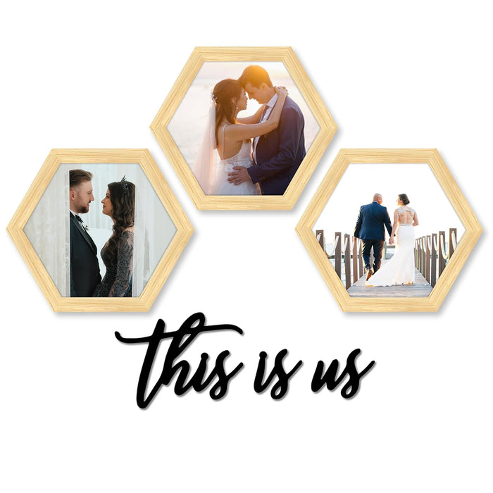 Hexagon Wall Photo/Picture Frame Set of 3, and 'This is Us' Word (Size 10x9.2 Inch)