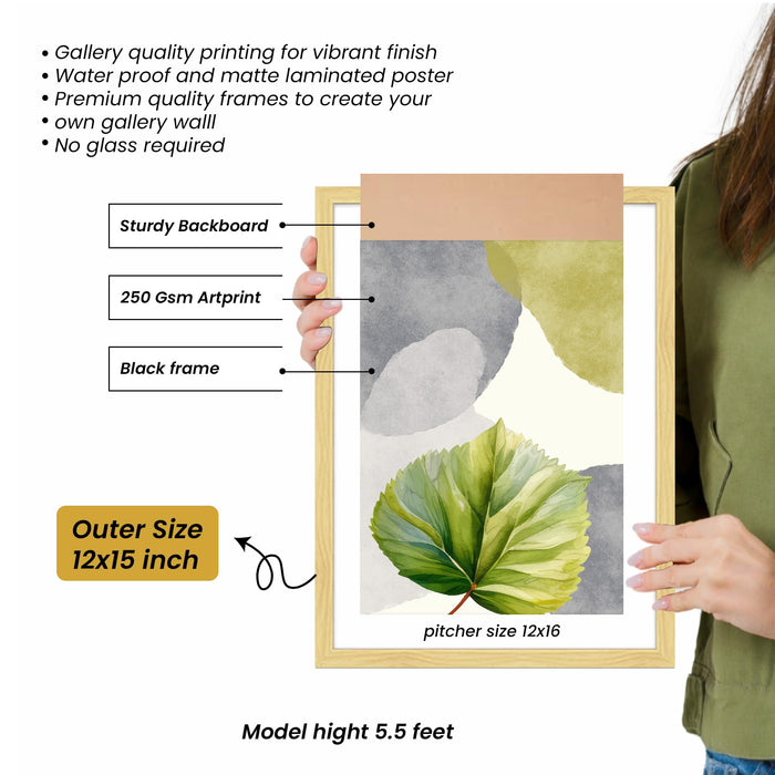Botanical Abstract Framed Painting Wall Art Set of 6 | Green Leaf & Landscape Prints | Soft Neutral Tones | Engineered wood Frame Wall Décor, (Size: A3)