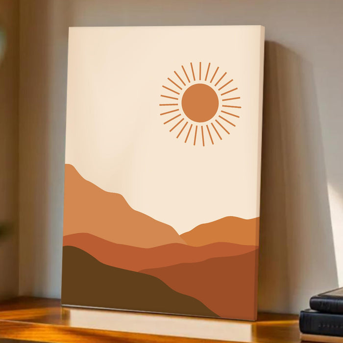 Abstract Desert Mountain Sun Stretched Canvas Wall Art Modern Boho Illustration Painting for Home & Office Wall Decor, (16x22 Inch)