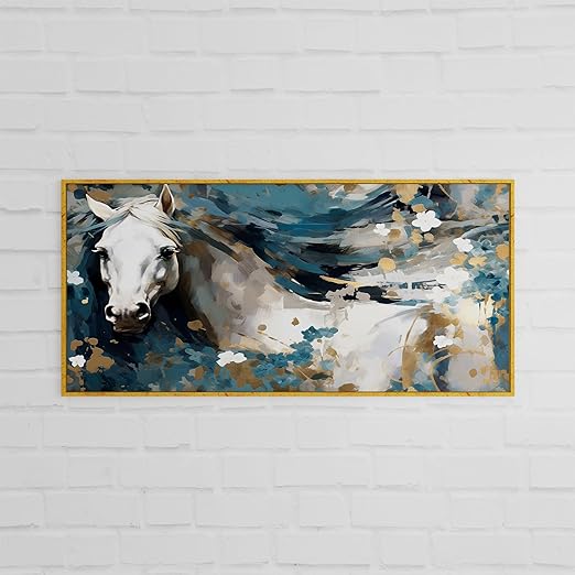 Art Street Abstract White Horse Large Canvas Painting Panel for Home Décor (Gold, 23x47 Inch)