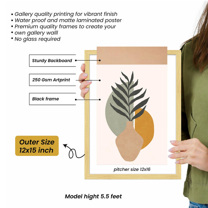 Boho Desert Framed Painting Wall Art Set of 6 | Sun, Moon, Botanical & Abstract Prints | Warm Earth Tones | Engineered wood Frame Wall Décor, (Size: A3)