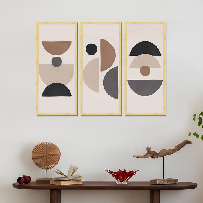 Abstract Geometric Framed Wall Art Set of 3 | Modern Boho Minimal Wall Décor |Engineered Wood Frame Art for Living Room, Bedroom & Office, 8.9x18.9 Inch