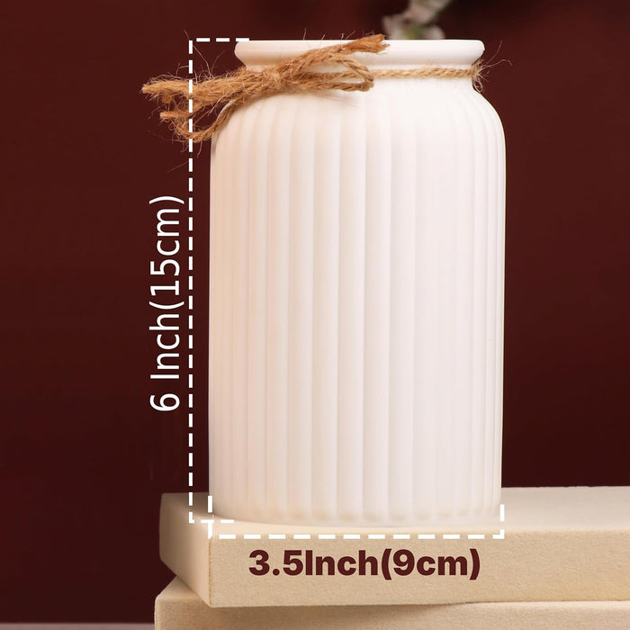 Beautiful Flower Vases PVC Pot for Plants Stand Elegant Ribbed Texture White Vase Made of Durable Plastic PVC Height - 15 cm