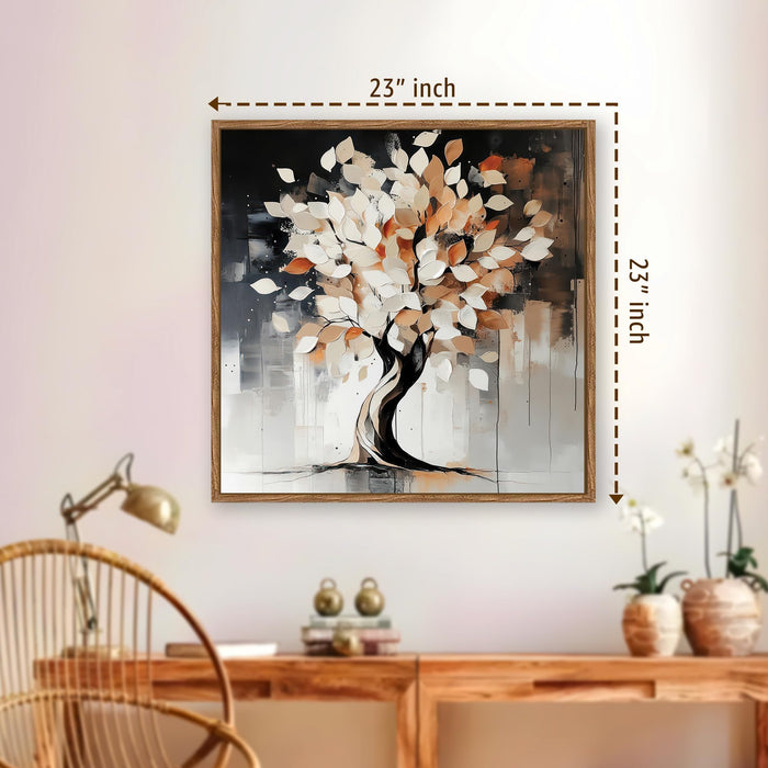 Abstract Tree of Life Framed Painting For Living Room | Vastu Tree Large Canvas Painting With Frame Wall Art For Bedroom, Hallway's, Office, Hotel, Size 58x58 cm