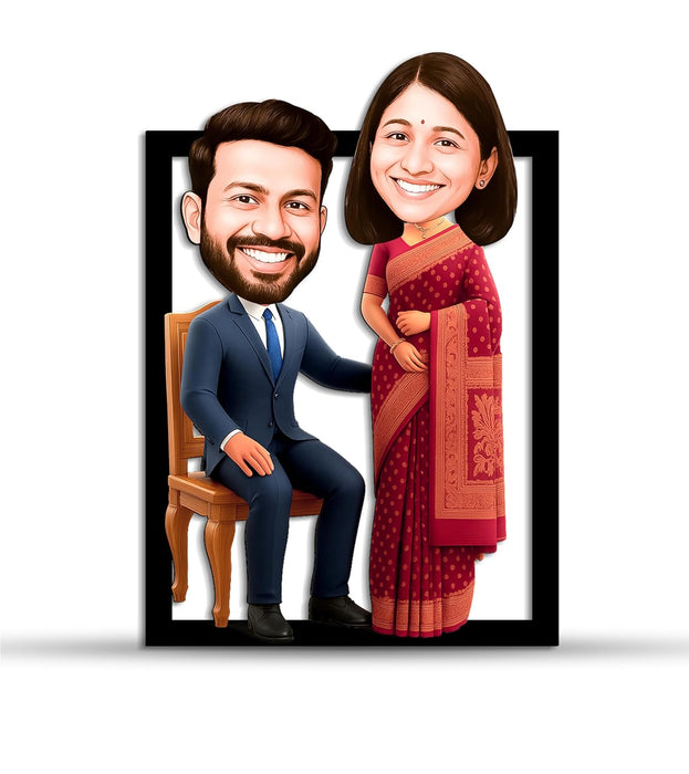Customized Caricature Character Cartoon Photo Frame, MDF Wood Personalized Fantasy Anniversary Gift For Husband, Wife, Customised Gift For Friends & Family, Girlfriend, Boyfriend, Couples
