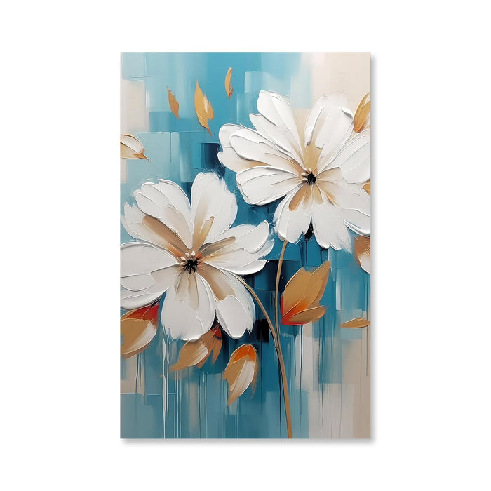 Large Stretched Canvas Painting, Panel Wall Art Print White and Gold Flowers Framed Luxury Paintings for Home Décor (White, 22x34 Inch)