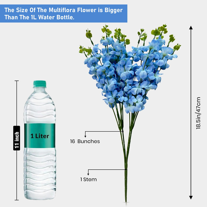 Art Street Artificial Blue Cherry Blossom Flower Bunch for Table Indoor Home Decoration |Valentine Day, Christmas Day, New Year Decor | Set of 4 |16 Stems, Size: 18.5 Inch (Without Pot)