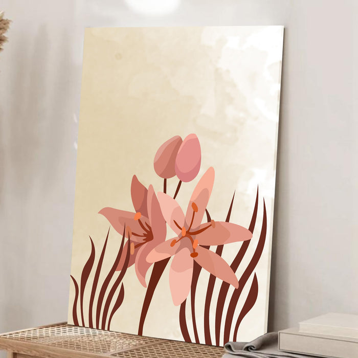 Abstract Floral Stretched Canvas Wall Art Modern Boho Illustration Painting for Home & Office Wall Decor, (16x22 Inch)