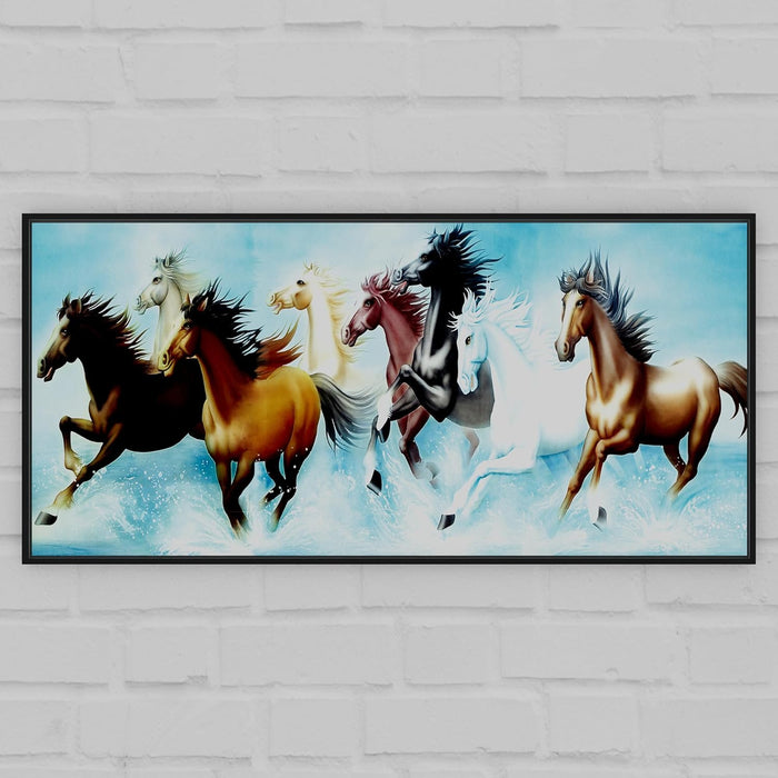 Art Street Abstract Eight Running Horse Large Canvas Painting Panel for Home Décor (Black, 23x47 Inch)