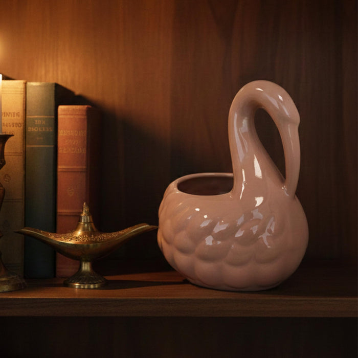 Art Street Elegant Swan-Shaped Ceramic Vase | Glossy Pink Decorative Flower Vase for Home, Living Room & Table Décor, (Vase Only Not Plant)