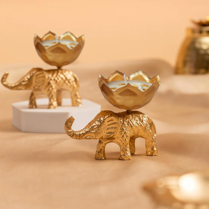 Mogra Scented Soy Wax Metal Elephant Votive Candle for Diwali Gifting | Premium Collection Candle (Mogra)