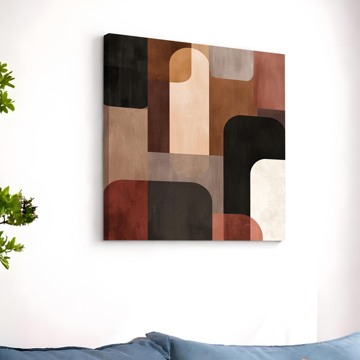 Mid-Century Modern Abstract Geometric Wall Art Painting For Living Room, Minimalist Bauhaus Arches & Shapes Stretched Canvas Painting for Living Room, Office & Home Decor (56xx56 cm)