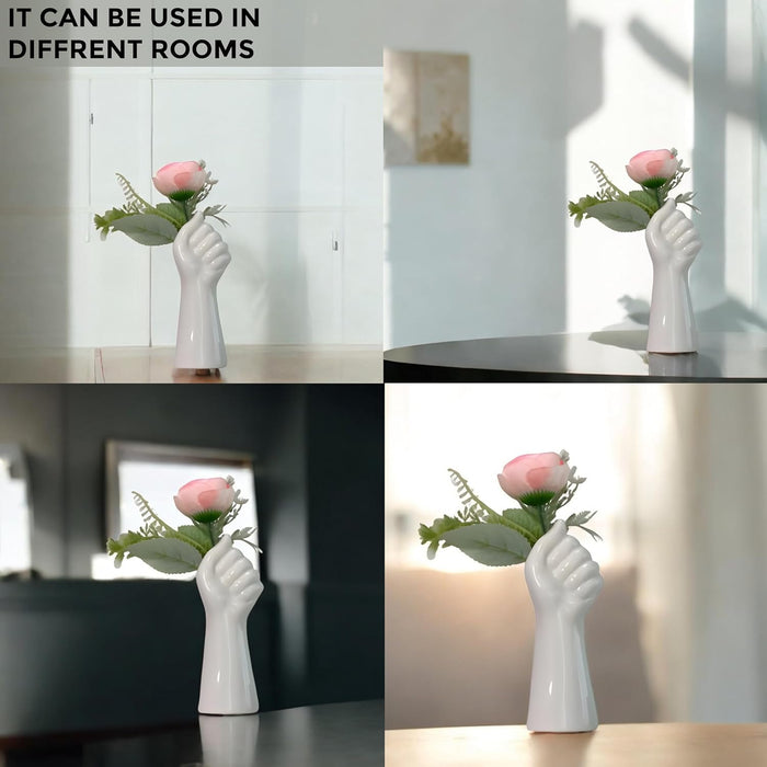 Hand Shape Ceramic Vase for Home Dcor, White (2.5x6.5 Inch), Flowers Not Included.