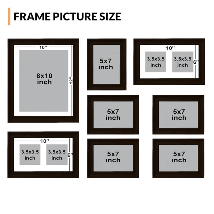 Wooden Gallery Wall Photo Frame Set of 8 | Mixed Size Picture Frames for Family Photos | Wall Décor for Living Room, Bedroom & Home Decoration