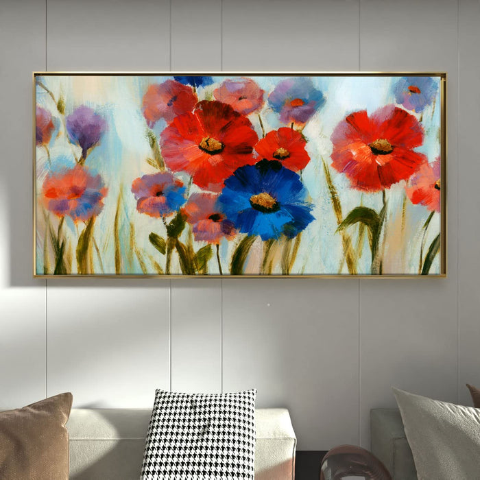 Colorful Tulip Garden Canvas Wall Art Print, Decorative Modern Framed Luxury Paintings for Home Décor (Green, 24x47 Inch)