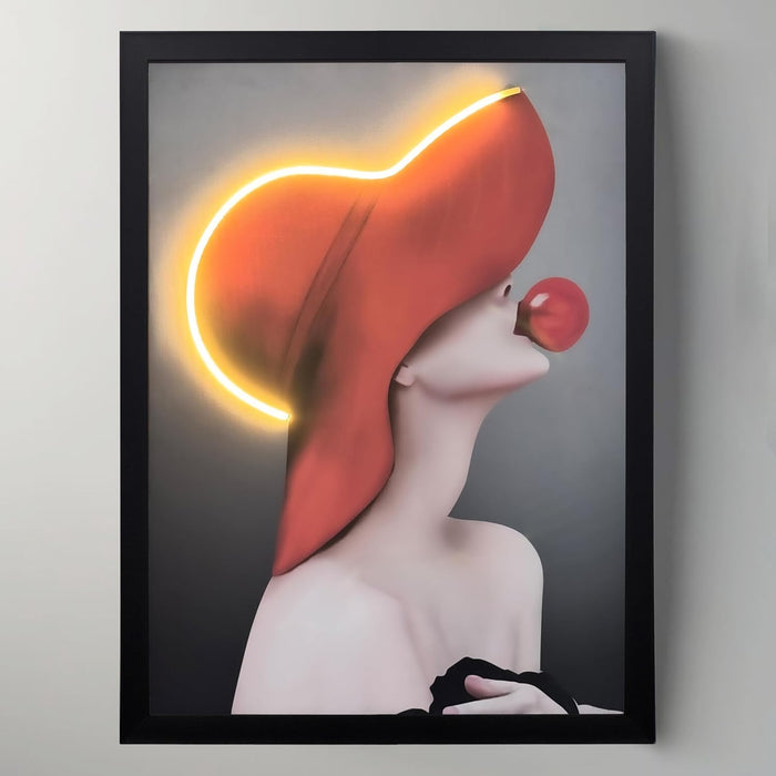 LED Wall Art Print with Wooden Frame, Aesthetic Wall Decor, Modern Art Print with LED Light - 43x58 cm