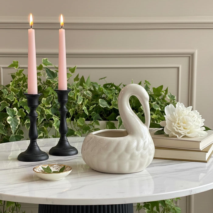 Art Street Elegant Swan-Shaped Ceramic Vase | Glossy White Decorative Flower Vase for Home, Living Room & Table Décor, (Vase Only Not Plant)