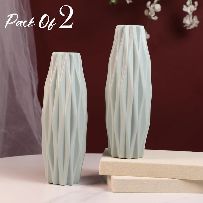 Beautiful Flower Vases, PVC Pot for Plants Stand Twisted Geometric Texture Grey Vase Pot, Made of Durable Plastic PVC Height - 22 cm