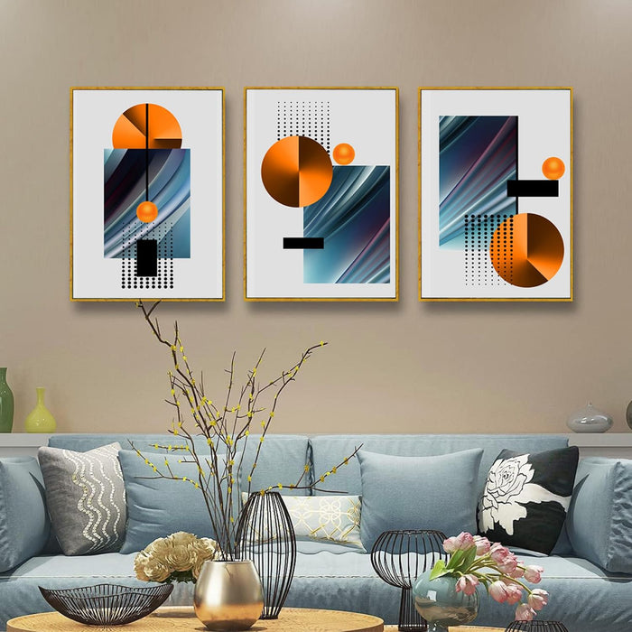 Abstract Marble Curves Geometric Canvas Painting For Home Décor (17x23 Inch, Set Of 3)