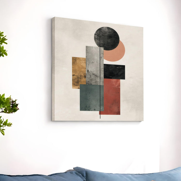 Modern Abstract Geometric Stretched Canvas Wall Art Painting For Living Room, Mid-Century Modern Circles & Rectangles Poster, Contemporary Decor for Living Room & Office (56xx56 cm)