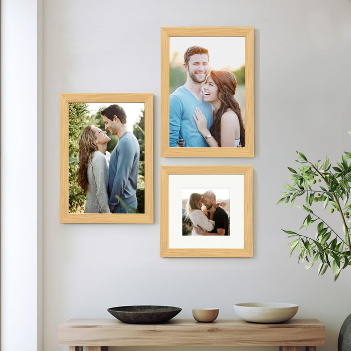 Art Street Photo Frames for Home Décor Set of 3 Beige Wall Photo Frames for Living Room Decoration (Size - A4 & 8x8 Inches)