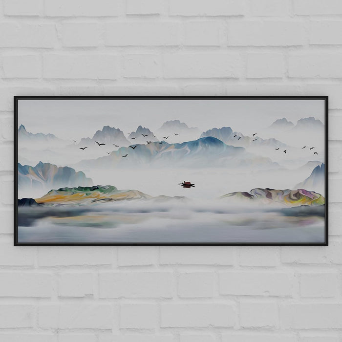 Art Street Canvas Painting Abstract Mountain with Cloud Panel for Home Décor (Black, 23x47 Inch)