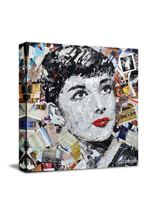 Canvas Painting Wall Art Print Picture Antique Audrey Paper Dimensional Collage Decorative Luxury Paintings for Home Décor (Black, 22 x 22 Inches)