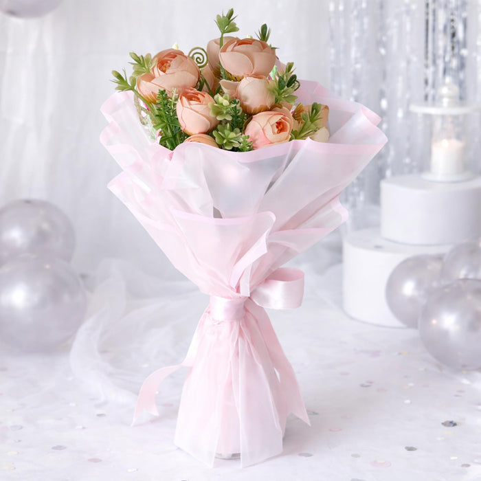 Art Street Artificial Rose Bouquet, Peach Flower Arrangement, Handmade Fabric Flowers for Valentine's Day Gift, Birthday, Anniversary, Romantic Gift for Women, Men, Home Decor, Couple, 35 cm