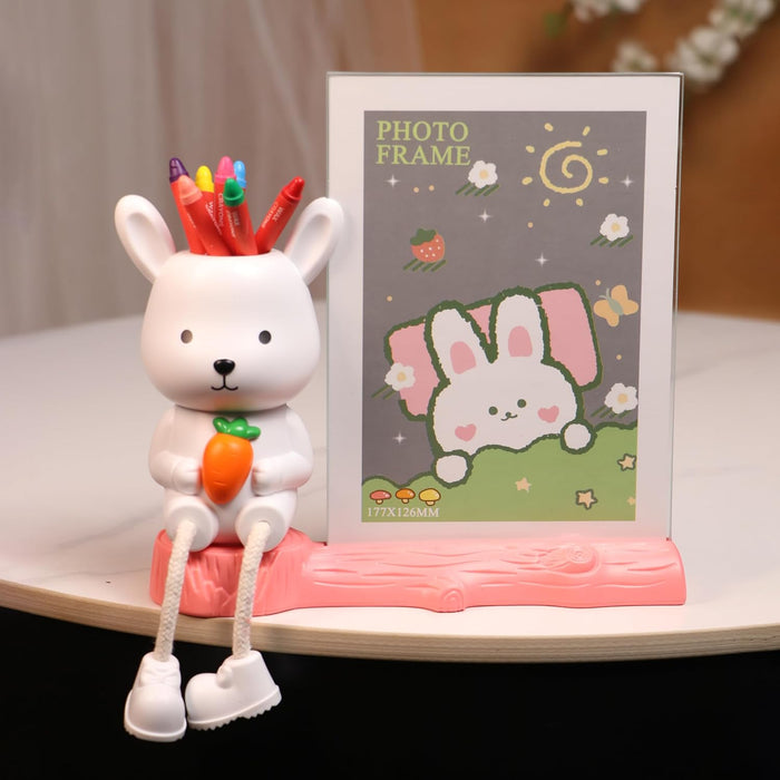 Kid's Photo Frame Creative Cute Teddy Bear with Pen Holder Stand and High Definition Glass for Table Stand Table Top Picture Frames Suits For Kid's Room, Table 12x17 cm