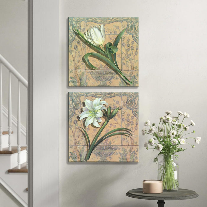 Decorative Jardin Birds Stretched Canvas Painting for Home Decor (Multicolor, Set of 2, 12 X 12 Inches)
