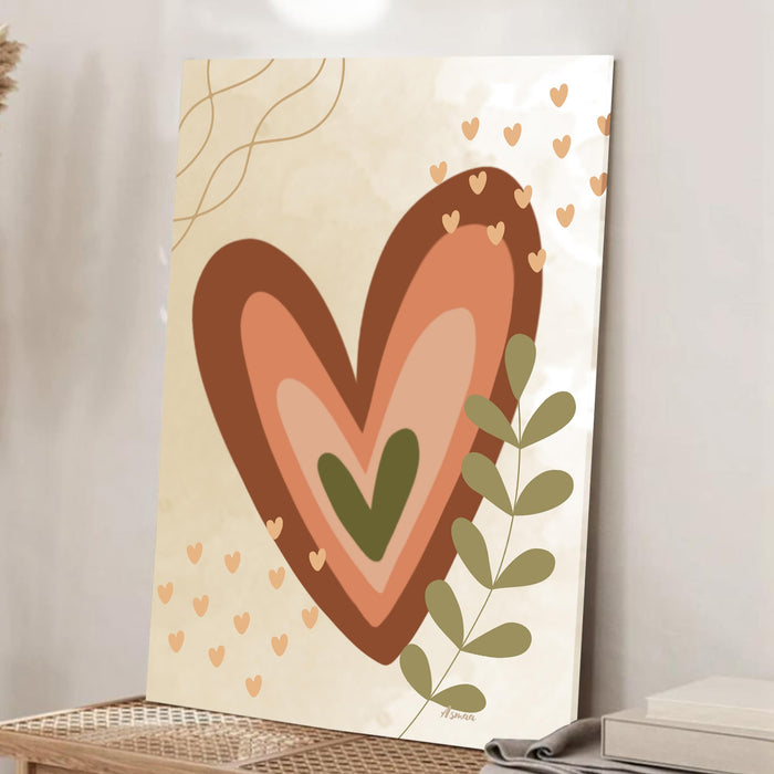 Abstract Heart Botanical Stretched Canvas Wall Art Modern Boho Illustration Painting for Home & Office Wall Decor, (16x22 Inch)