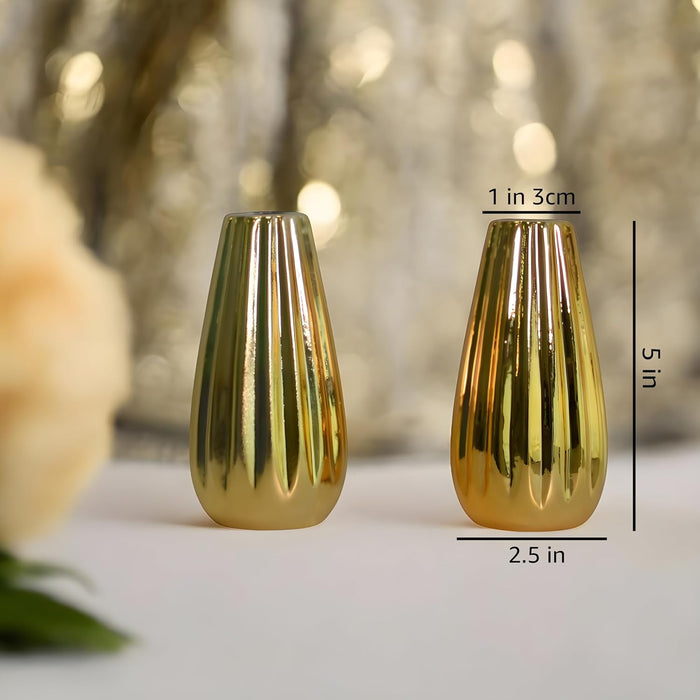 Ceramic Flower Vase, Golden (2.5x5 Inch), Vases for Fake Flowers, Flowers Not Included