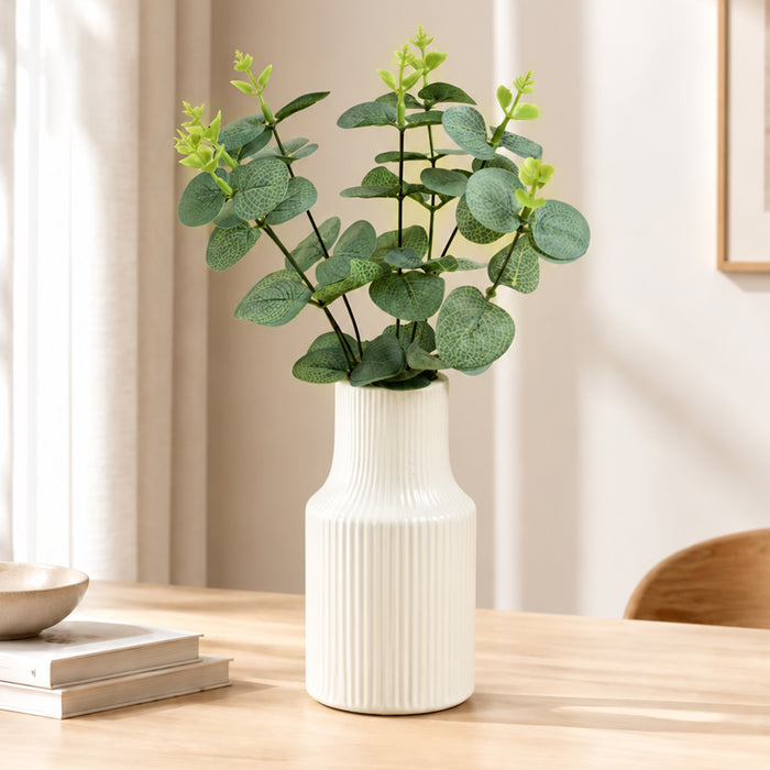 Pleated Ceramic Vase| Decorative Flower Pot for Home| Wedding, Living Room, Bedroom & Office Décor| New Year, Christmas Décor (Only Vase, 4x6 Inch)| Free Flower Stick with Vase