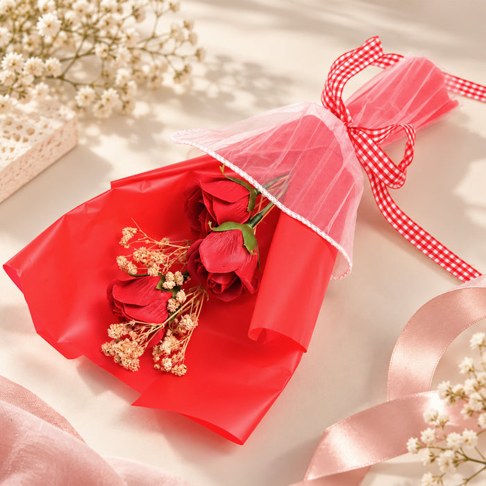 Red Artificial Rose Bouquet with Baby’s Breath, Mini Flower Gift for Anniversary, Birthday, Valentine’s Day & Romantic Occasions
