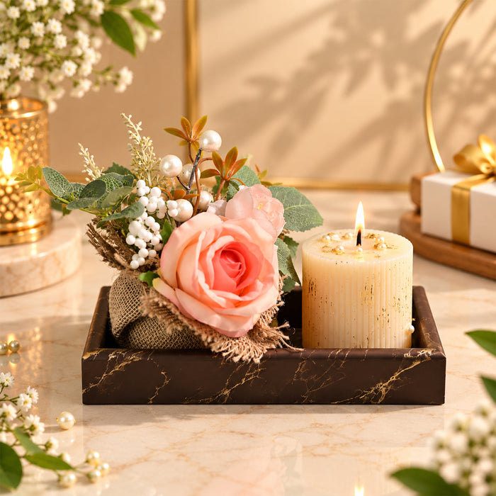 Diwali Gift Set with Pink Artificial Rose Pot, Scented Candle & Candle, Decorative Festive Gift Box for Diwali, Home Décor, Family & Friends Gifting