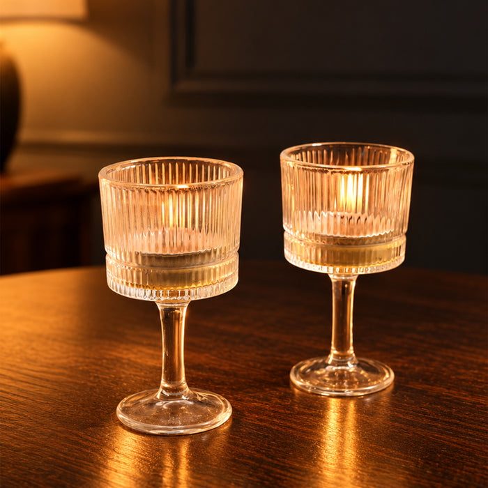 Set of 2 Glass Pillar Candle Holders, Tea Light Votive Stands for Diwali Decoration, Dining Table & Festive Home Decor (10x4 cm)