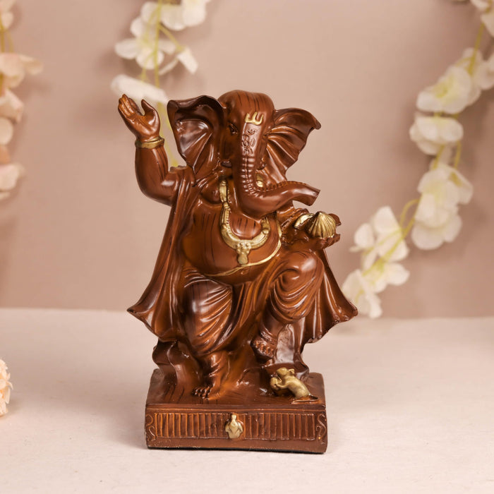 Ganesh Ji Statue Showpiece Idol, Crafted from Resin Ganesh Ji Murti (Brown, 9x18 cm)