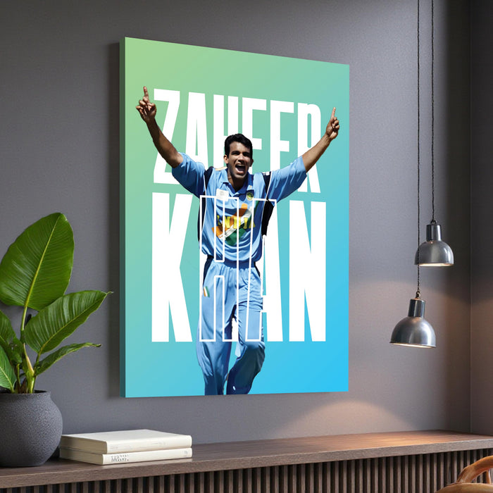 Zaheer Khan Cricket Wall Art, Legendary Indian Fast Bowler Canvas Wall Art Painting, Sports Wall Decor for Living Room, Bedroom, Office & Cricket Fans, 16 x 22 Inch