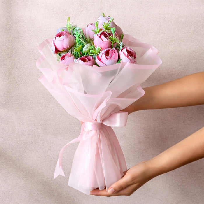 Art Street Artificial Rose Bouquet, Pink Flower Arrangement, Handmade Fabric Flowers for Valentine's Day Gift, Birthday, Anniversary, Romantic Gift for Women, Men, Home Decor, Couple, 35 cm