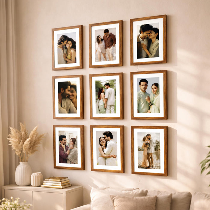 Art Street Premium Photo Frame for living room, Classic Aesthetic Design Photo Frames for Photograph, Art Work, Kids Room Set of 9 (8x8 Inch, Brown)