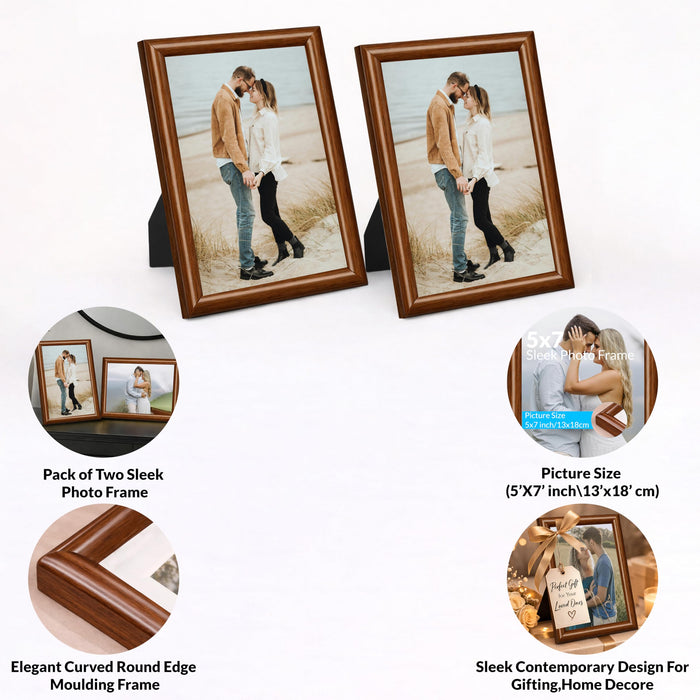 Art Street Picture Table Photo Frame Set of 2 for Bedroom, Tabletop Frames with Stand, Modern Farmhouse Photo Frames for Couples, Weddings, Home Decor, Portrait or Landscape Display (Brown,5x7 Inch)