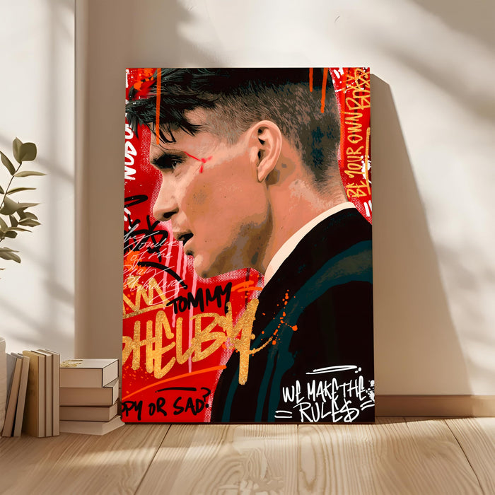 Modern Graffiti Portrait Wall Painting | Red & Gold Art Stretched Canvas Print | Bold Contemporary Wall Art for Living Room & Office Décor, 56x86 cm