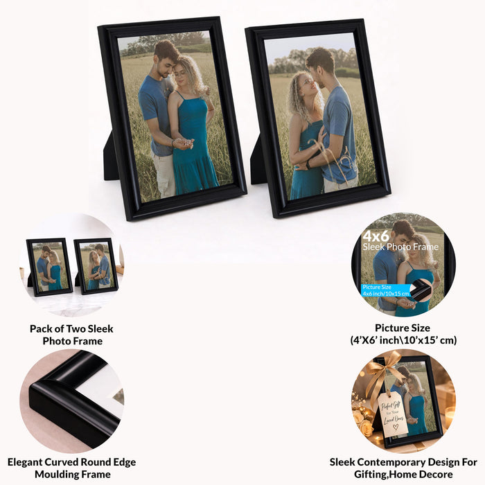 Art Street Picture Table Photo Frame Set of 2 for Bedroom, Tabletop Frames with Stand, Modern Farmhouse Photo Frames for Couples, Weddings, Home Decor, Portrait or Landscape Display (Black, 4x6 Inch)