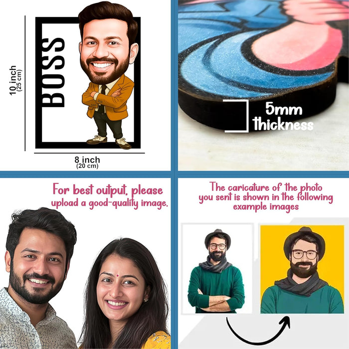 Personalized Caricature Gifts for Men Boss, Employee Friends, Brother, BFF, Boyfriend, Father Character Caricature Standee, Photo Frame Unique Design Customized Gift for Friends & Family