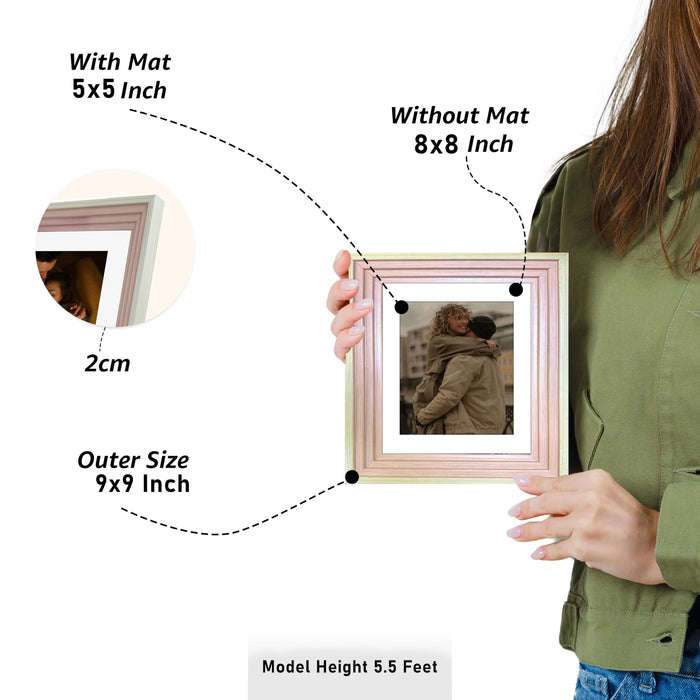 Art Street Luxury Photo Frame for living room, Modern Step Design Photo Frames for Photograph, Art Work, Kids Room Set of 9 (8x8 Inch, Pink)